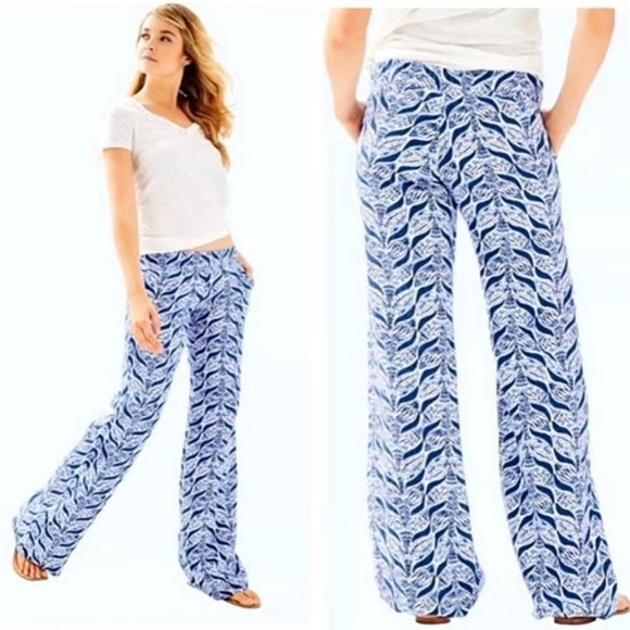 Lilly Pulitzer Pants - Lilly Pulitzer Bal Harbour Linen Palazzo Pant Navy Mermaids Tail Size Medium (M)
